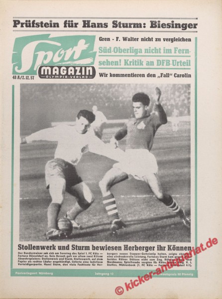 STEFFEN, MÜHLENBOCK, KICKER 1957, 1. FC KÖLN - FORTUNA DÜSSELDORF