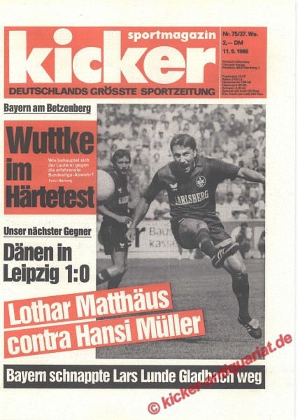 Kicker Sportmagazin Nr. 75, 11.9.1986 bis 17.9.1986