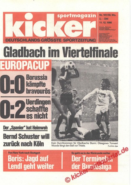 Kicker Sportmagazin Nr. 101, 11.12.1986 bis 17.12.1986