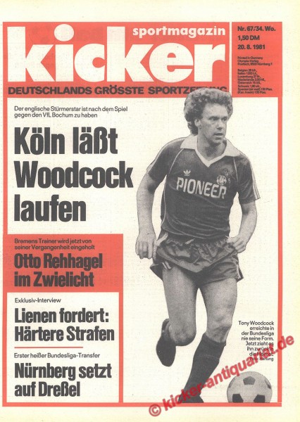 Kicker Sportmagazin Nr. 67, 20.8.1981 bis 26.8.1981