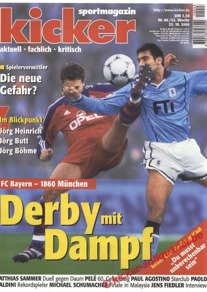 Kicker Sportmagazin Nr. 86, 23.10.2000 bis 29.10.2000