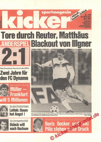 Kicker Sportmagazin Nr. 25, 28.3.1991 bis 3.4.1991