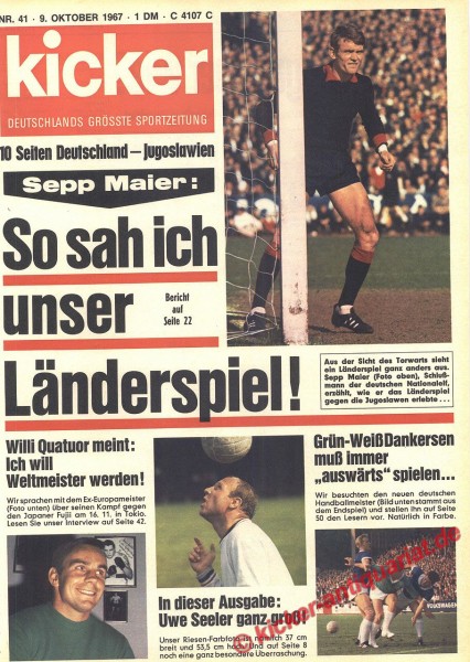 Kicker Sportmagazin Nr. 41, 9.10.1967 bis 15.10.1967