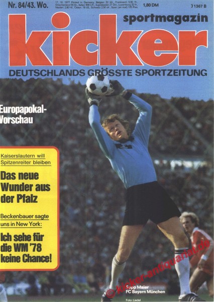 Kicker Sportmagazin Nr. 84, 17.10.1977 bis 23.10.1977