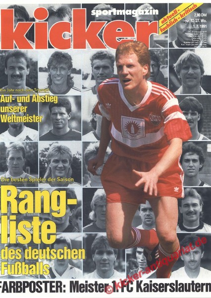Mit FARBPOSTER: DEUTSCHER MEISTER 1990/1991 1. FC KAISERSLAUTERN (DIN A3) 