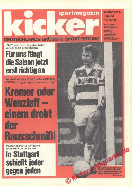 Kicker Sportmagazin Nr. 91, 12.11.1981 bis 18.11.1981