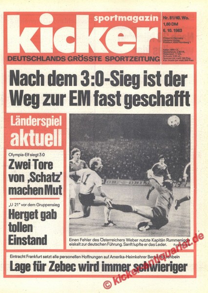 Kicker Sportmagazin Nr. 81, 6.10.1983 bis 12.10.1983