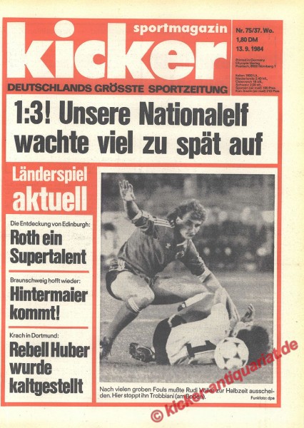 Kicker Sportmagazin Nr. 75, 13.9.1984 bis 19.9.1984
