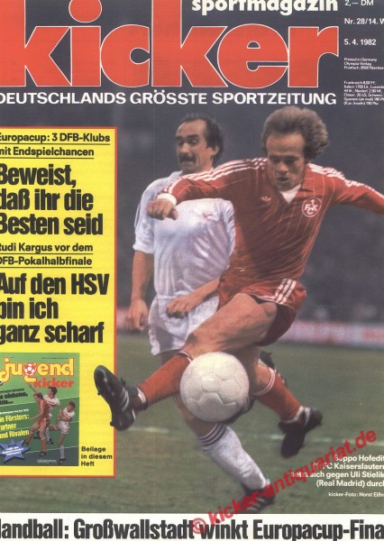 Kicker Sportmagazin Nr. 28, 5.4.1982 bis 11.4.1982