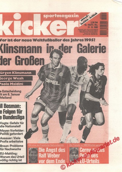 Kicker Sportmagazin Nr. 103, 21.12.1995 bis 27.12.1995