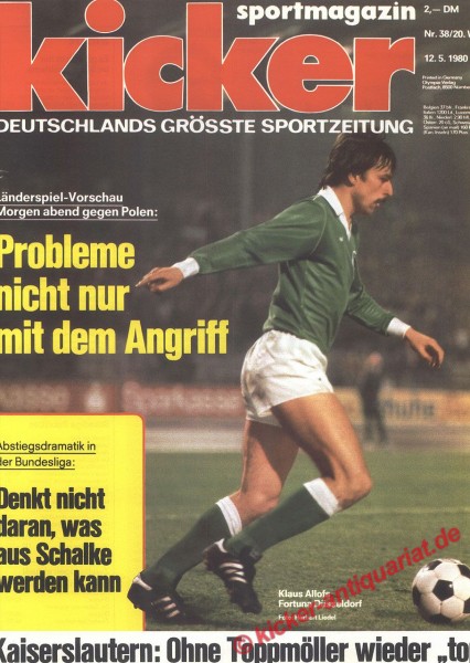 Kicker Sportmagazin Nr. 38, 12.5.1980 bis 18.5.1980