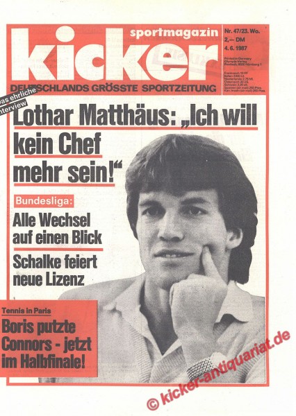 Kicker Sportmagazin Nr. 47, 4.6.1987 bis 10.6.1987