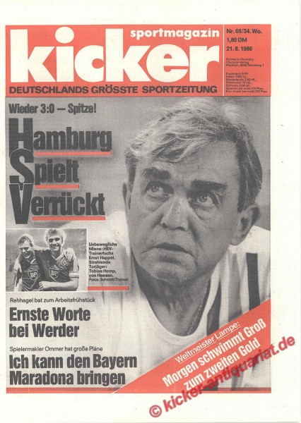 Kicker Sportmagazin Nr. 69, 21.8.1986 bis 27.8.1986