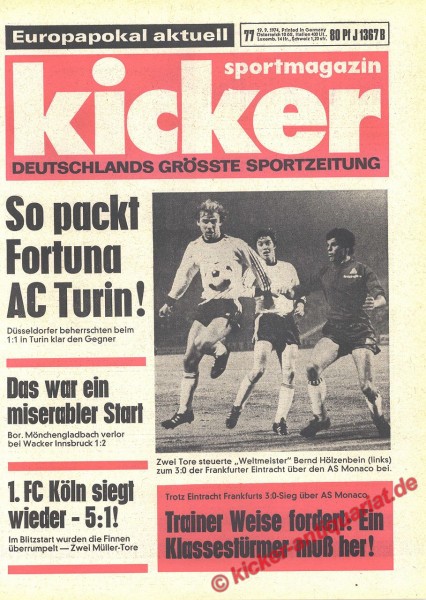 Kicker Sportmagazin Nr. 77, 19.9.1974 bis 25.9.1974