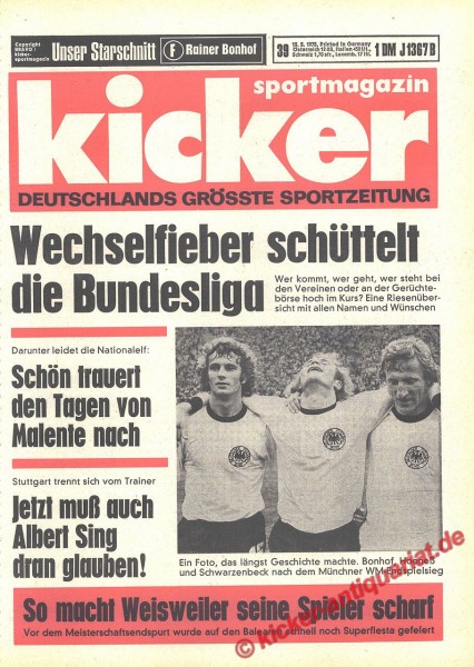 Kicker Sportmagazin Nr. 39, 15.5.1975 bis 21.5.1975