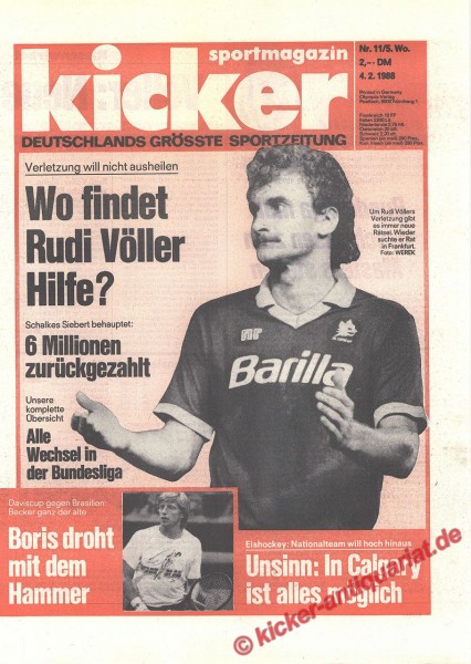 Kicker Sportmagazin Nr. 11, 4.2.1988 bis 10.2.1988