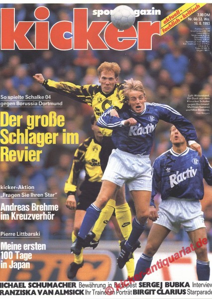 Kicker Sportmagazin Nr. 66, 16.8.1993 bis 22.8.1993