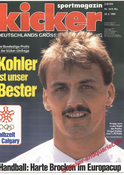 Kicker Sportmagazin Nr. 16, 22.2.1988 bis 28.2.1988