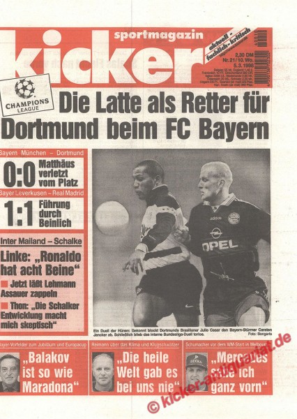 Kicker Sportmagazin Nr. 21, 5.3.1998 bis 11.3.1998