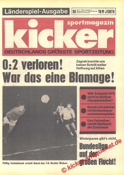 Kicker Sportmagazin Nr. 93, 19.11.1970 bis 25.11.1970