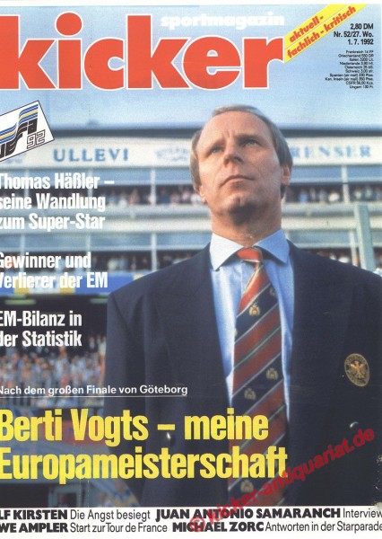 Kicker Sportmagazin Nr. 52, 29.6.1992 bis 5.7.1992