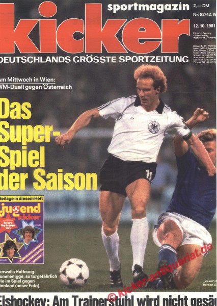 Kicker Sportmagazin Nr. 82, 12.10.1981 bis 18.10.1981