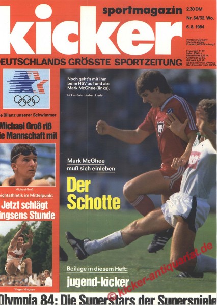 Kicker Sportmagazin Nr. 64, 6.8.1984 bis 12.8.1984