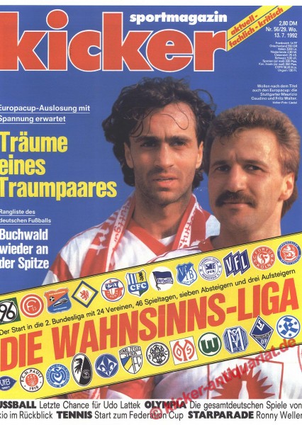 Kicker Sportmagazin Nr. 56, 13.7.1992 bis 19.7.1992