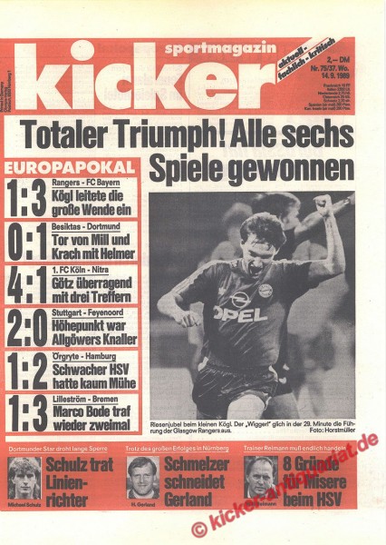 Kicker Sportmagazin Nr. 75, 14.9.1989 bis 20.9.1989