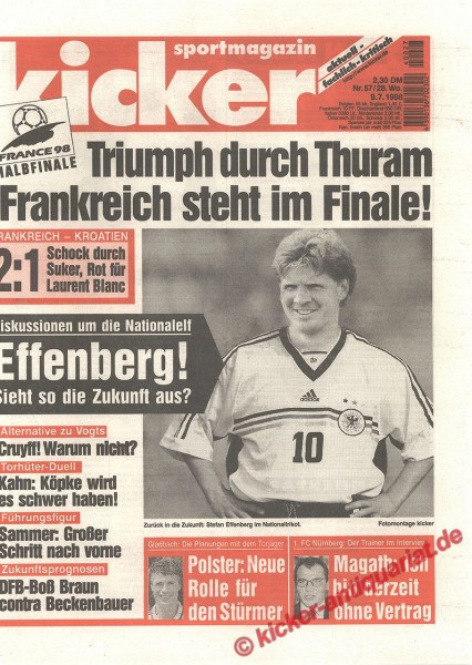 Kicker Sportmagazin Nr. 57, 9.7.1998 bis 15.7.1998