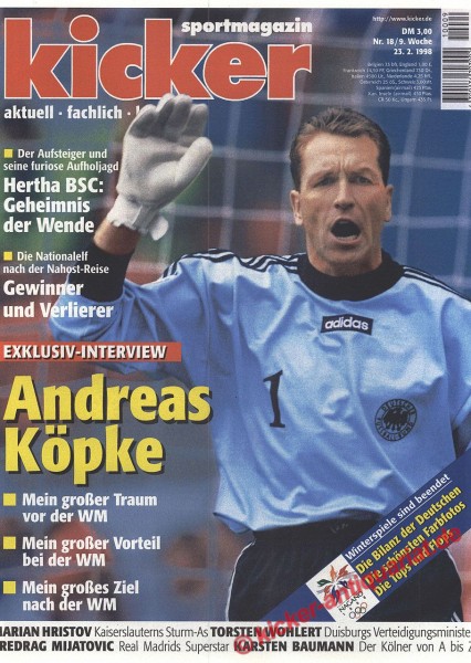 Kicker Sportmagazin Nr. 18, 23.2.1998 bis 1.3.1998