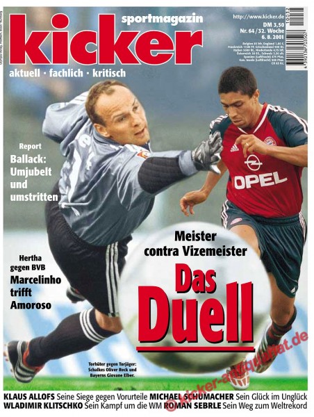 Kicker Sportmagazin Nr. 64, 6.8.2001 bis 12.8.2001