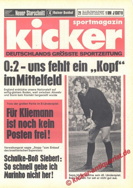 Kicker Sportmagazin Nr. 21, 13.3.1975 bis 19.3.1975