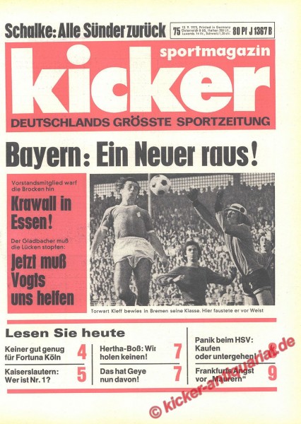 Kicker Sportmagazin Nr. 75, 13.9.1973 bis 19.9.1973