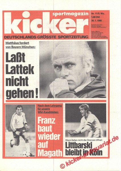 Kicker Sportmagazin Nr. 11, 30.1.1986 bis 5.2.1986