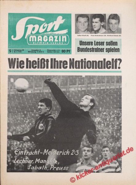 Historische Zeitung 1965! Kicker Sportmagazin Februar