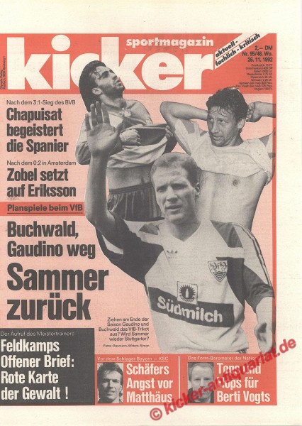 Kicker Sportmagazin Nr. 95, 26.11.1992 bis 2.12.1992