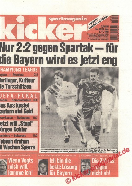 Kicker Sportmagazin Nr. 89, 3.11.1994 bis 9.11.1994