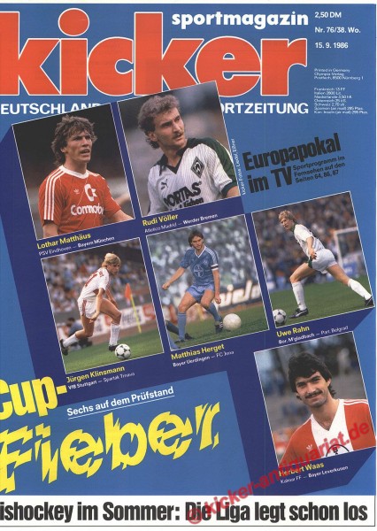 Kicker Sportmagazin Nr. 76, 15.9.1986 bis 21.9.1986