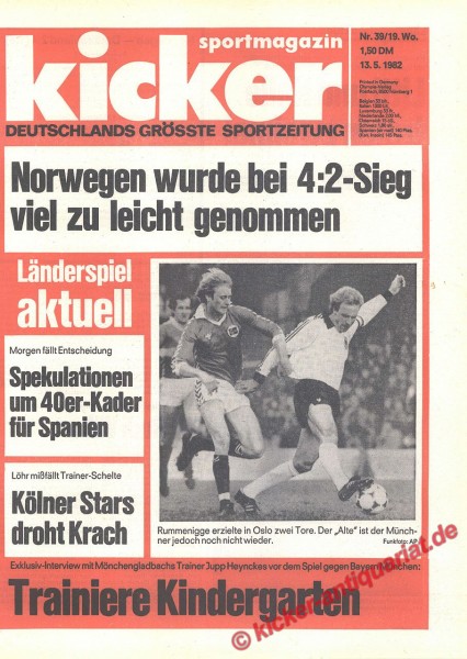 Kicker Sportmagazin Nr. 39, 13.5.1982 bis 19.5.1982