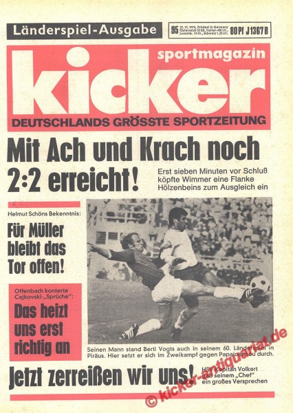 Kicker Sportmagazin Nr. 95, 21.11.1974 bis 27.11.1974