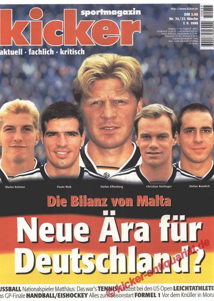 Kicker Sportmagazin Nr. 74, 7.9.1998 bis 13.9.1998