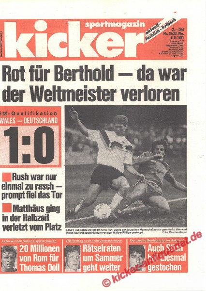 Kicker Sportmagazin Nr. 45, 6.6.1991 bis 12.6.1991