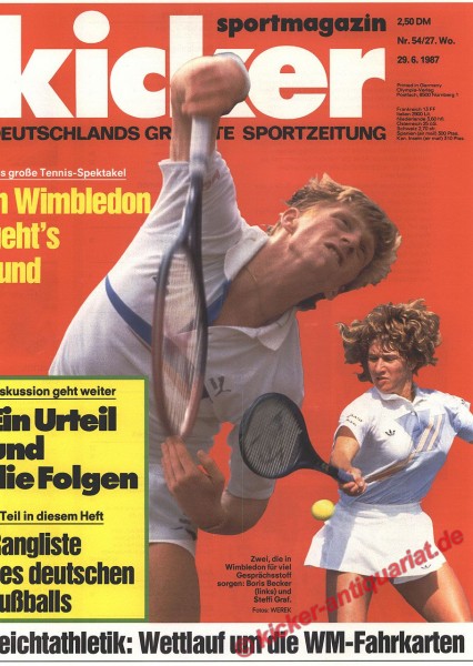 Kicker Sportmagazin Nr. 54, 29.6.1987 bis 5.7.1987