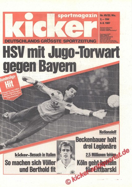 Kicker Sportmagazin Nr. 65, 6.8.1987 bis 12.8.1987