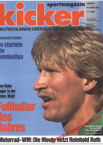 Kicker Sportmagazin Nr. 64, 3.8.1987 bis 9.8.1987