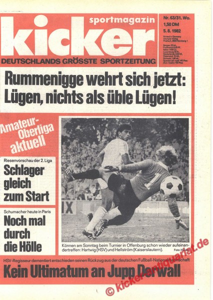 Kicker Sportmagazin Nr. 63, 5.8.1982 bis 11.8.1982