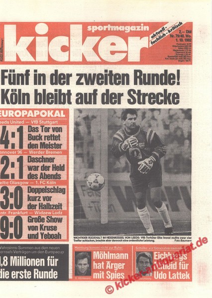 Kicker Sportmagazin Nr. 79, 1.10.1992 bis 7.10.1992
