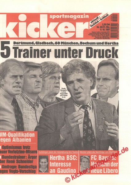 Kicker Sportmagazin Nr. 83, 9.10.1997 bis 15.10.1997