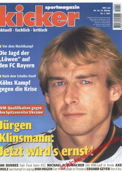 Kicker Sportmagazin Nr. 36, 28.4.1997 bis 4.5.1997